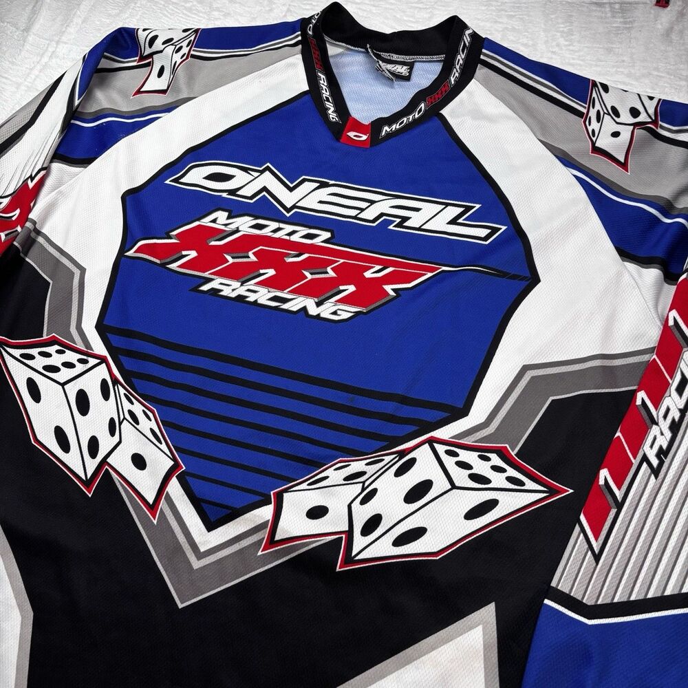 Vtg O'Neal Blue Dice Moto XXX Jersey XXL Brian Deegan Metal Mulisha BMX ATV FMX